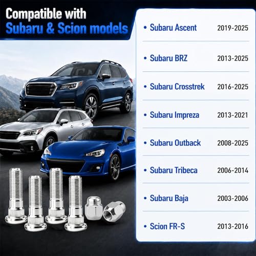 Image of 8PCS M12x1.25 Wheel Lug Stud Nuts Compatible with Subaru Ascent Forester Crosstrek Outback WRX STI Legacy Impreza BRZ Tribeca Replace#: 28365FE001 28171AJ000