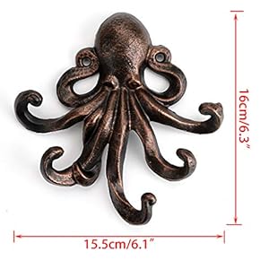 Sumnacon 6 Inch Cast Iron Octopus Decorative Coat Hook - Wall Mounted Nautical Hand Towel Rack Holder with Screws, Rustic Metal Clothing Hanger for Bedroom/Bathroom/Kitchen/Balcony, Red Bronze Sumnacon 6 Inch Cast Iron Octopus Decorative Coat Hook Wall Mounted Nautical Hand Towel Rack Holder with Screws Rustic Metal Clothing Hanger for BedroomBathroomKitchenBalcony Red Bronze