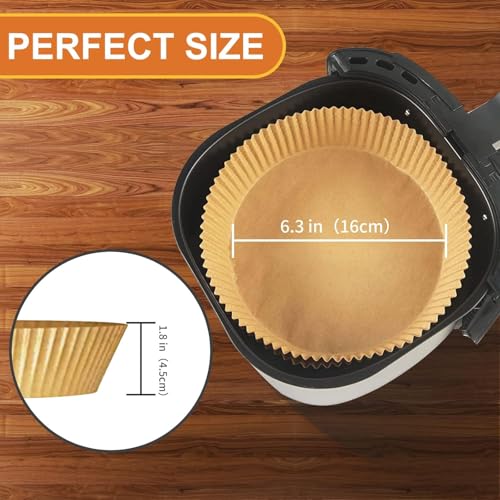 Image of 100 Pcs Air Fryer Paper Liners Round 16cm | Non-Stick Disposable Parchment Baking Paper | Oil-Proof & Heat-Resistant Food Grade Liners for Air Fryer, Oven, Microwave & Steaming