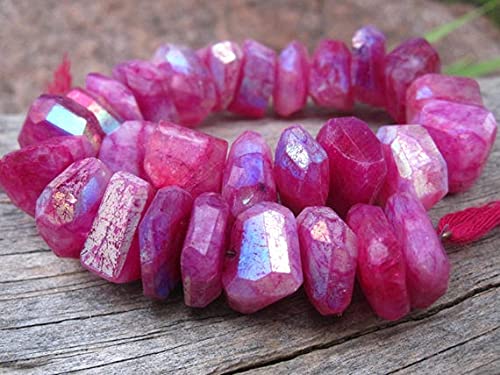 LKBEADS Mistyczny rubinowy kamień księżycowy fasetowane bryłki niezwykłych półszlachetnych kamieni szlachetnych - 8 cali 11 mm x 6 mm