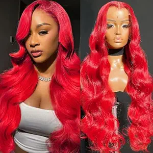 AAY 28 Inch Red Wig Human Hair 200 Density Body Wave 13x4 HD Lace Front Wigs Human Hair Pre Plucked with Baby Hair Red Body Wave Wig Color Real Human Hair Wig Frontal Wigs For Women