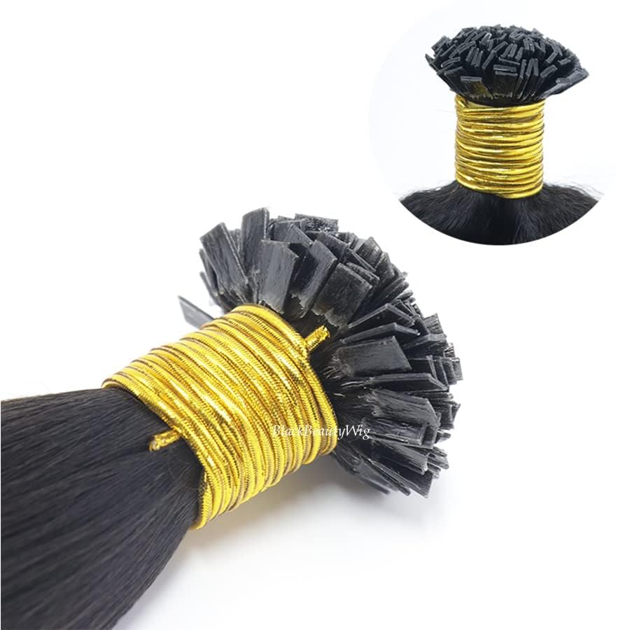 Kinky Straight Flat Tip Human Hair Extension Pre Bonded Brazilian Remy Hair Coarse Italian Yaki Flat Tipped Keratin Fusion Hair Extension 100g 100Pieces (14inch 100pieces, #4(Dark Brown))