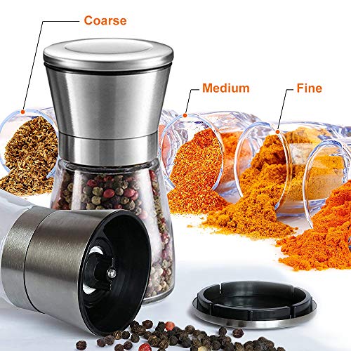 Image of Yugefom Salt and Pepper Grinder Set - Premium Stainless Steel Mills with Adjustable Coarseness - Salt Grinders and Pepper Shaker Mills Set of 2