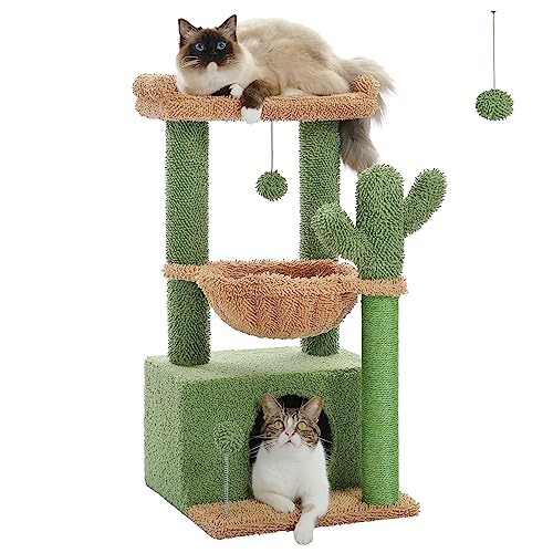 PAWZ Road Kaktus Katzenbaum für Indoor-Katzen mit Hängematte, Katzenturm mit Sisal-überzogenem Kratzbaum, großer oberer Sitzstange, Katzenkratzbaum, Grün 83 cm PAWZ Road Kaktus Katzenbaum für Indoor-Katzen mit Hängematte, Katzenturm mit Sisal-überzogenem Kratzbaum, großer oberer Sitzstange, Katzenkratzbaum, Grün 83 cm
