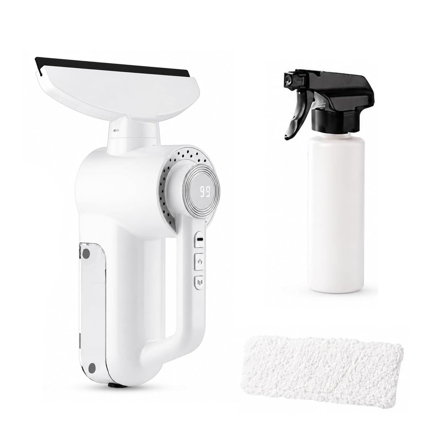 Limpiacristales Inalámbrico Aspirador 150ml | Succión 1500Pa, 3en1, batería 3000mAh, LED, 2 modos. Para azulejos, espejos y coche.(White)