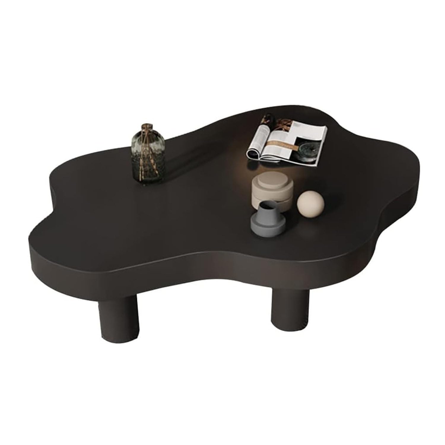 Nieregularny drewniany stolik kawowy nowoczesny okrągły stół akcentujący z 3 nogami pogrubiony design do salonu czarny 120 x 80 x 40 cm - stylowa dekoracja domu