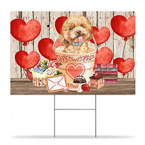 Chihuahua Farmhouse Decorative Yard Sign 12X18 Inch Valentine's Day Dog Red Pink Hearts Waterproof Corrugated Plastic Yard Sign With H-Stakes Decorations For Lawn Garden Yard Home Outdoor Party #TOP5