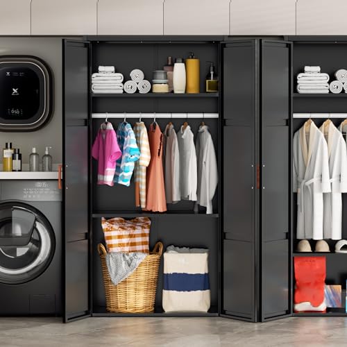 Greenvelly Metal Wardrobe Closet with Doors and Shelves,72" Black Armoire Wardrobe Closet for Hanging Clothes for Home,Bedroom,School,Employee,Gym(36" W x 18" D,Warm Style) - Image 3
