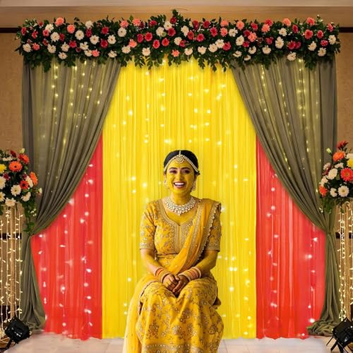 Image of SpecialYou Ganpati Decoration Setup for Home with Yellow, Green & Red (7 * 3.5ft) Backdrop Cloth for Decorations Pooja, Varalakshmi Pooja Decoration Items, Mandir Decorations Items for Home- 11Pcs