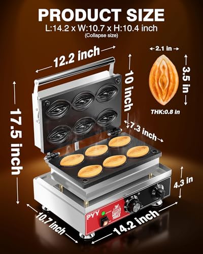 Image of PYY Commercial Waffle Maker - 6pcs Strange Shape Abalone Waffle Iron Machine, Non-stick Coating, Electric Stainless Steel Double Sided Removable Plates, 1600W, 122-572℉ Temp Control