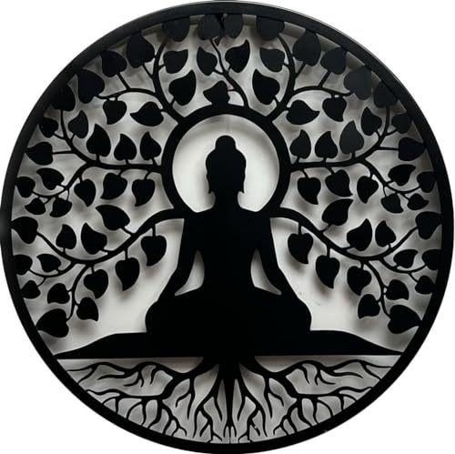 Image of M.K Handicraft Buddha Metal Wall Art 3D Wall Art 24 IN Wall Hanging with Led Backlight Decorative Showpiece - 60 cm (Iron,Black) for Living Room, Bedroom, Dining Room