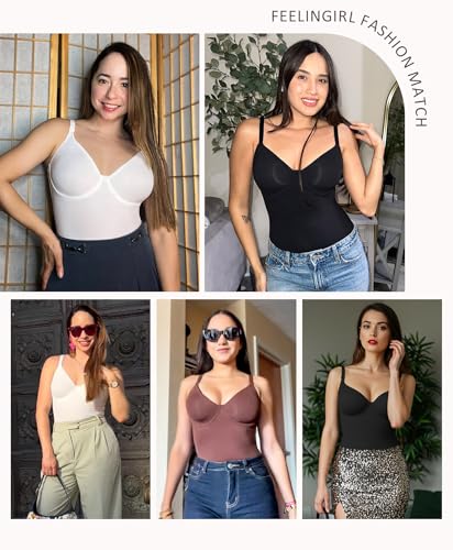 FeelinGirl Shapewear Bodysuits for Women Tummy Control, Thong Body Suit Deep V Neck Corset Top Body Shaper2