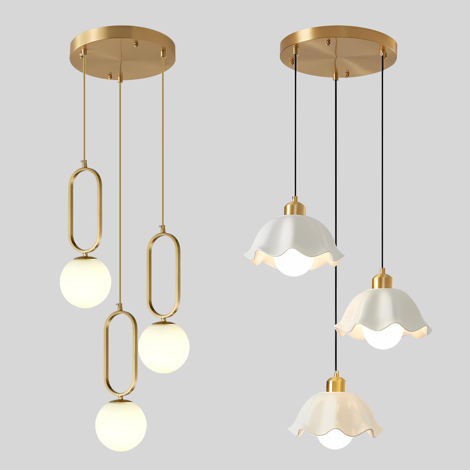 かなでもの　Gold × Glass　Ceiling Light 3 TOBUSA 3-Light Gold Semi Flush Mount Light Fixture, Modern