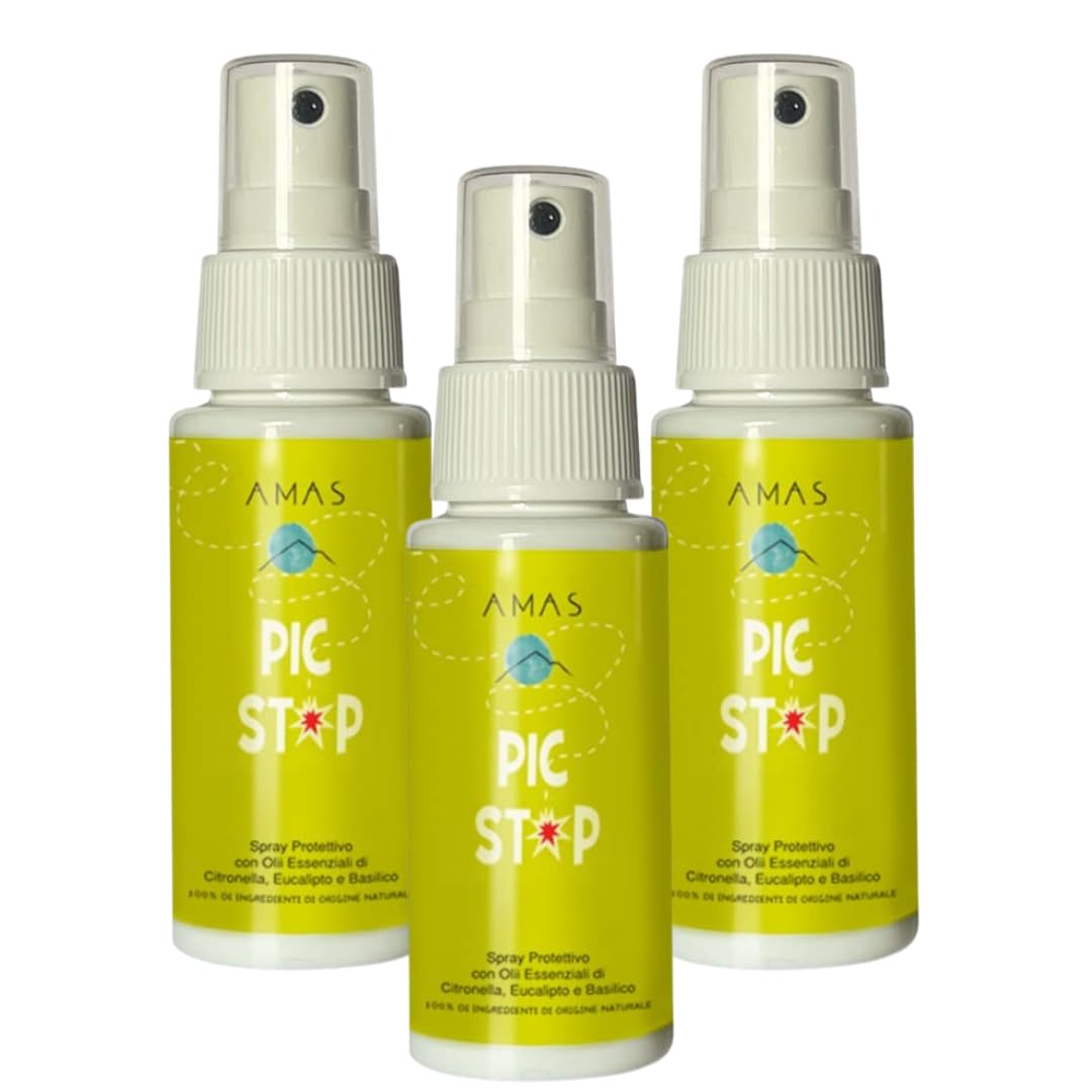 AMAS Spray Natural Antimosquitos - 100% natural - Con aceites esenciales de citronela, eucalipto y albahaca - Ideal para niños - Hecho a mano en Italia - (3 x 50 ml)