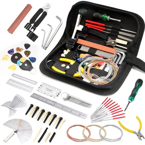 Guitar Tool Kit, 119 Pcs Professional Guitar Repair Kit, Guitar Maintenance Kit with Guitar Tools Accessories and Carry Bag, Guitar Setup Kit for Electric Guitar Acoustic Guitar Ukulele Banjo Bass