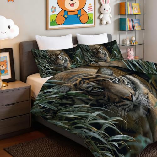 Edredón de verano gris 135x200 de algodón lavado con diseño de tigre 6