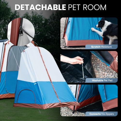 Carpa de camping para 10 personas con habitación para mascotas y cubierta impermeable grande para familia miniatura 4