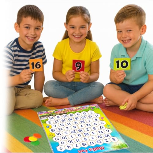 Image of Creative's Maths Fun Subtraction, 5-in-1 Maths Board Game, 60 Counters 4 Colours, 2 Sets 0-20 Play Cards, Five Subtraction Card Games Educational Game for Kids, Build Subtraction Skills Ages 5+