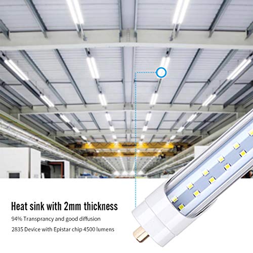 Single Pin T8 65W LED Tube Light Bulb 8FT Double Row LEDs,FA8 Base Led Shop Lights 150W Fluorescent Lamp Replacement Dual-Ended Power, Cool White 6000K, 7800LM, Clear Cover, AC 85-277V 12 Pack
