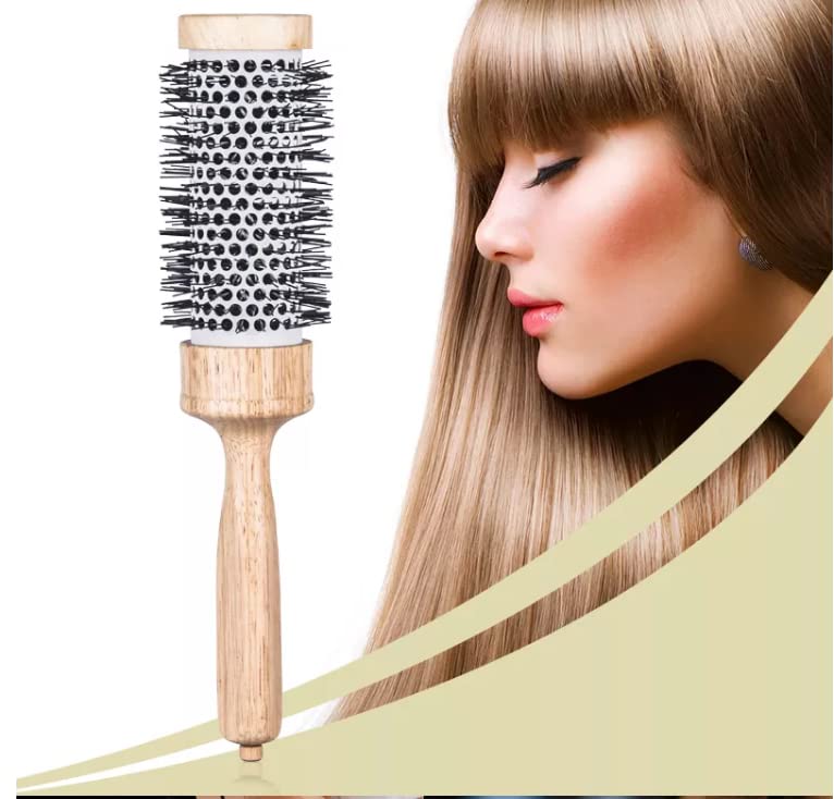 VIYA Round Blow Brush Ceramic Barrel Bamboo Handle Blow Drying Thermal & Ionic Roll Styling Hairbrush (WB905-30)