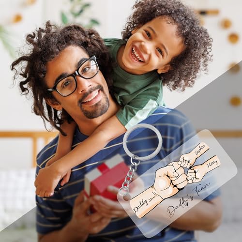 Personalized Fist Bump Keychain for Daddy's Team Fist Bump Key Chain with Kids Names Acrylic Custom Father's Day Gift For Dad Papa Grandpa Husband from Son Daughter Best Dad Ever Keyring - Image 4