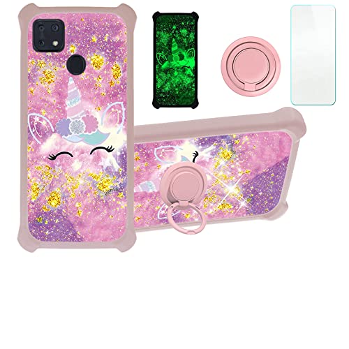 jioeuinly Consumer Cellular Zmax 10 Z6250 Case Compatible with Zte Zmax 10 Phone Case Cover [with Tempered Glass Screen Protector][Hard PC + Soft Silicone][Gold Glitter+Luminous] JSF-DJS