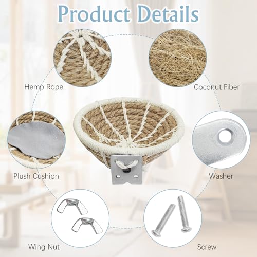 Image of Hamiledyi Bird Breeding Nest, Handmade Hemp Rope Bird Cage House, Bed with Natural Coconut Fiber Parakeet Nest Hatch House for Cockatiel Canary Lovebird Finch and Other Small Birds