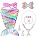 Meerjungfrau Kinderschmuck Set Mädchen, MEETANG 7Pcs Kleine Mädchen Schmuckset, Meerjungfrau Handtasche mit Halskette, Ringe, Armbänder, Haarspange, Meerjungfrau Ostern Geschenk für Party Dress Up