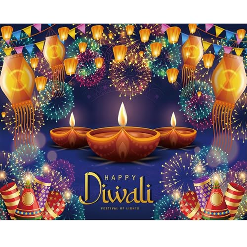 Image of Happy Diwali Backdrop 10x8ft Fabric India Festival of Lights Firework Photography Background Diwali Decorations Party Supplies