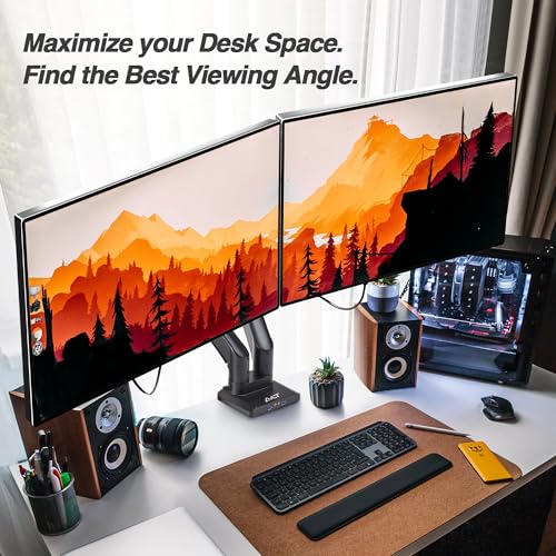 Image of AVLT Dual Monitor Arm Desk Mount for 13-43 inch Screens, Heavy Duty - Black | Supports flat /curved /ultrawide screens up to 44 lbs each. Smooth gas spring, USB 3.0 /AUX, 4 VESA sizes and cable management