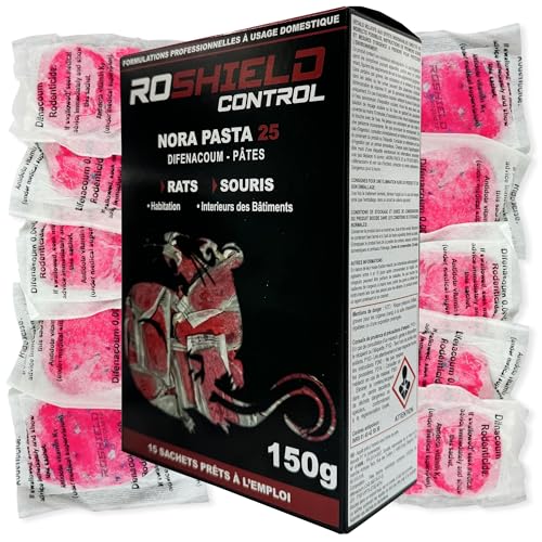 Roshield Anti Rats & Souris 150g Forte Infestation Habitation et Cuisine Efficace dès la 1ère Ingestion Idéal pour Lieux Secs & Humides (150g, 15x10g)