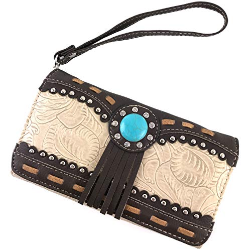 Zelris Turquoise Concho Floral Women Crossbody Trifold Wallet2