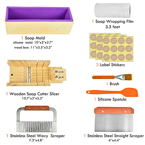 Image of Artcome Loaf Soap Making Cutting Mold Kit Multi-Function Adjustable Wood Soap Mold Set - Rectangular Silicone Mold Set with Stainless Steel Wavy & Straight Cutter
