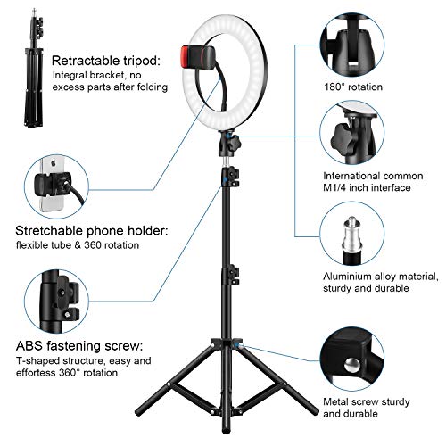 10" Rgb Selfie Ring Light, Led Ringlight 3200-6500K With Tripod Stand & Cell Phone Holder For Live Stream/Make Up/Youtube/Tiktok/Photography/Video Recording Compatible With Iphone & Android Phone #TOP2