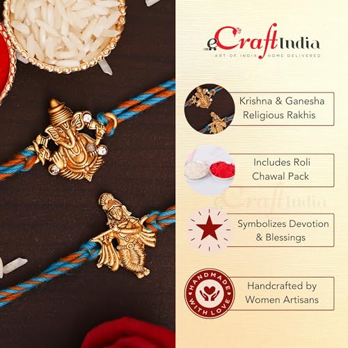 Image of eCraftIndia Set of 2 Designer Rakhis For Men with Roli Chawal Pack - Rakhi for Brother