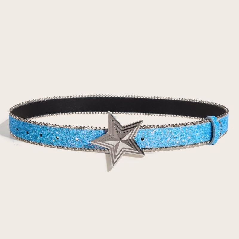 Womens Fashion Sequined Belt Five Pointed Star Buckle Belts With Beaded Trim Glittering Hiphop Waistband For Jeans Pants3