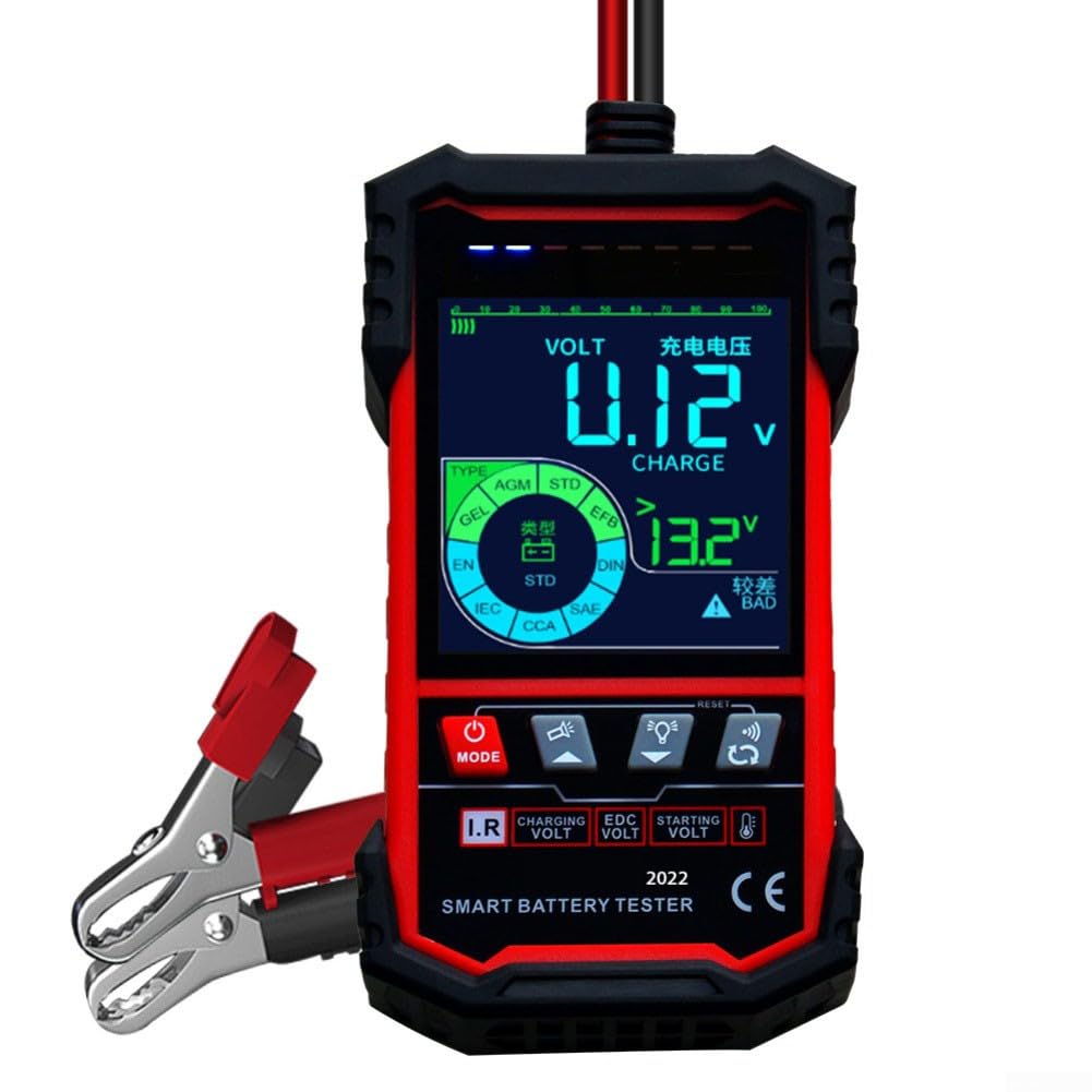 Tester digitale per batterie per veicoli da 12 V 24 V con display da 3,2 pollici, rilevamento della tensione di capacità CCA AH, per gel AGM per supporto EFB, alimentazione di tipo C, per