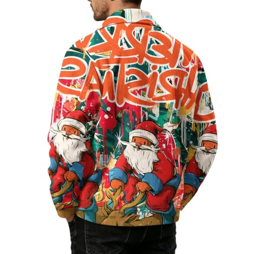 Fall Jacket for Men Christmas Print Streetwear Retro Oversized Shirt Jacket - image 6