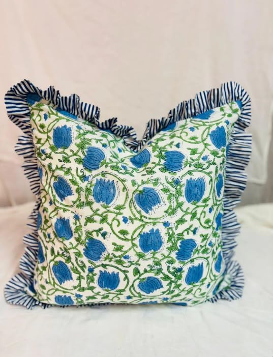 Pink Ruffle Throw Pillow Covers for Couch, 20x20/16x16 Inch Cotton Stripe Ruffle Couch Pillows for Living Room, Hidden 16 Inch Zipper Boho Pillow Case or Cute Outdoor Pillows (Color-5, 20x20)