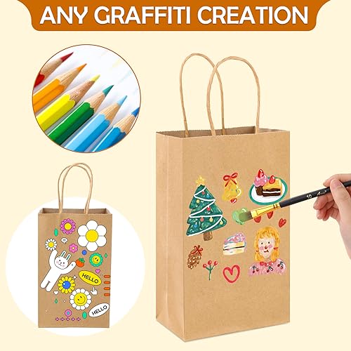 Image of XPCARE Brown Paper Bags with Handles, 100Pcs 5.25x3.25x8.25'' Kraft Bags