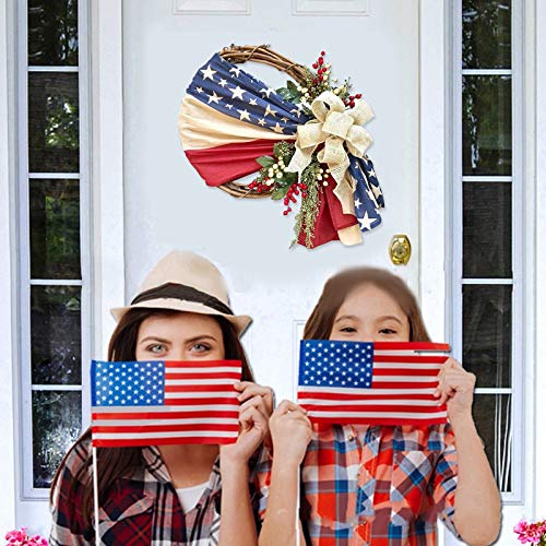 AOJIAN Independence Day Patriotic Wreath for Front Door, Simulation Artificial Garland Hanging Wreath and Veterans Day Decoration (A-Multicolor)