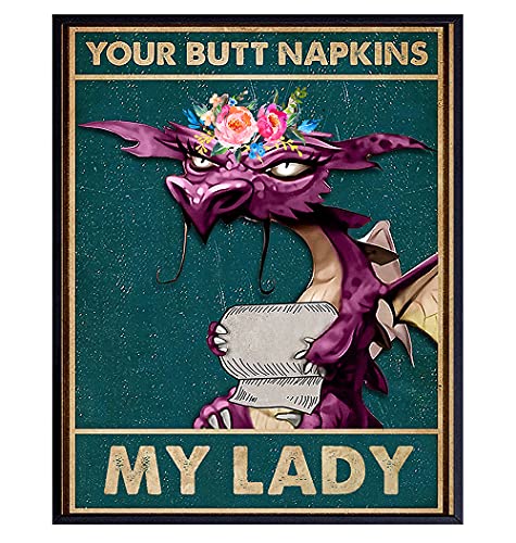 Butt Napkins - Gothic Bathroom Decor for Women - Dragon Decorations - Funny Bathroom Wall Art - Toilet Paper Wall Art - Restroom Sign - Bath Wall Decor - Goth Wall Art - Guest Bath - Powder Room Decor