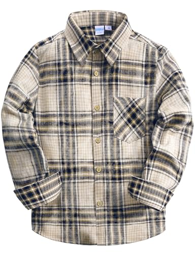 VATPAVE Boys Flannel Button Down Shirt Casual Long Sleeve Plaid Shirts 6-14 Years
