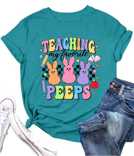 Image of LAZYCHILD Women Easter Teacher Shirts: Funny Treat All with Kindness T-Shirt Bunny Rabbit Tee Tops