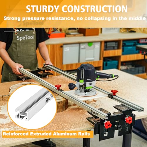 SpeTool Router Sled for Flattening Slabs, 48 inches 3-Axis Precision Height Adjustment System Router Sled Kit Reinforced Rails for Woodworking Planing Wood Slab Flattening Jig Mill