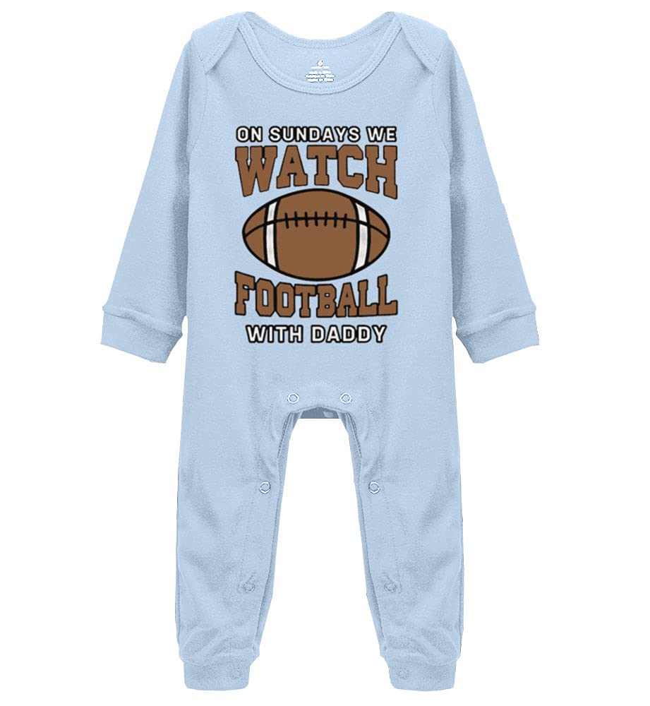 On Sundays We Watch Football with Daddy - Cute Baby Bodysuit Footed Romper