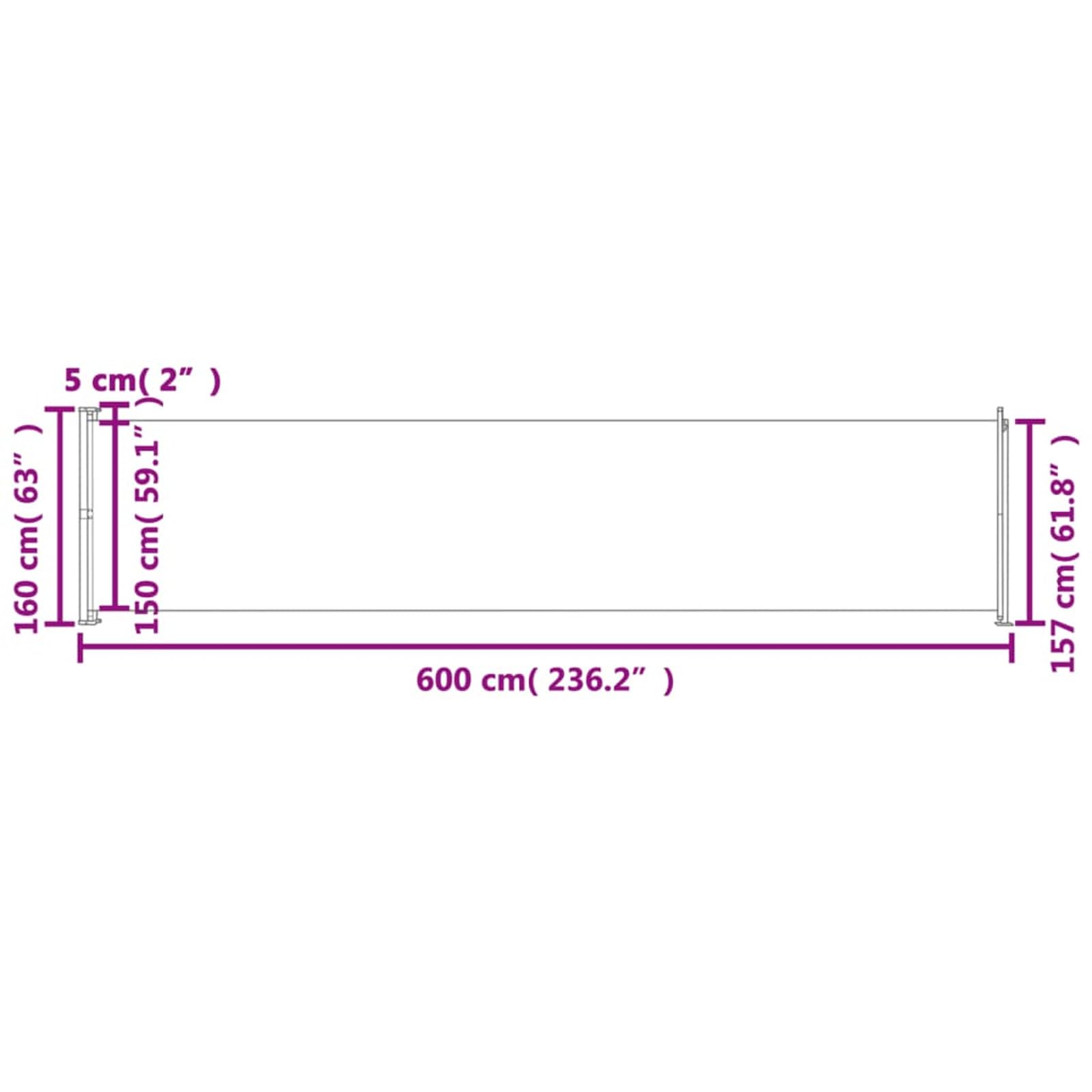 ShGaxin Einziehbare Seitenmarkise für Patio, Markisen für den Außenbereich, Terrasse, Markise für Wohnwagen, Sommer, Markise für Balkon, Braun, 600 x 160 cm
