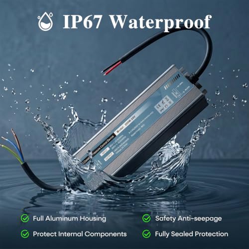 Image of QNNP LED Driver 200 Watts 24V DC Low Voltage Transformer Waterproof IP67 Power Supply Transformer Adapter AC 85V-265V to 24V DC, LED Power Supply for Indoor Outdoor Lighting