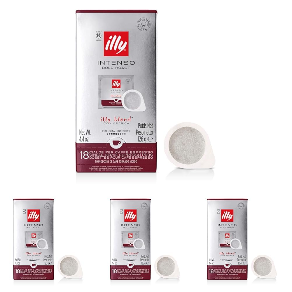 illy, Café en Cápsulas E.S.E Monodosis Tostado INTENSO, 100% Arábica con Notas de Cacao y Frutos Secos, Sabor Decidido y Intenso, 1 Paquete de 72 Cápsulas Compostables