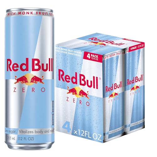 Image of Red Bull Zero Energy Drink with 114mg Caffeine plus Taurine & B Vitamins, Zero Sugar, 12 Fl Oz, Pack of 4 Cans